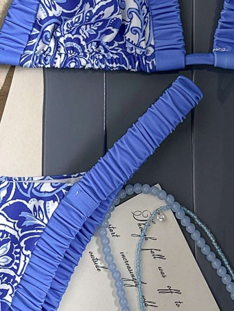 Swim Vcay Women's Summer Beach Vacation Thick Strap Solid & Floral Print Backless Ruched High Waist Sexy Micro Triangle Bikini Set Boho Bikini Set Snake Print Bikini Vacation Bikini Set Swim Oasis 2 Piece High Rise Bikini Set - Image 7