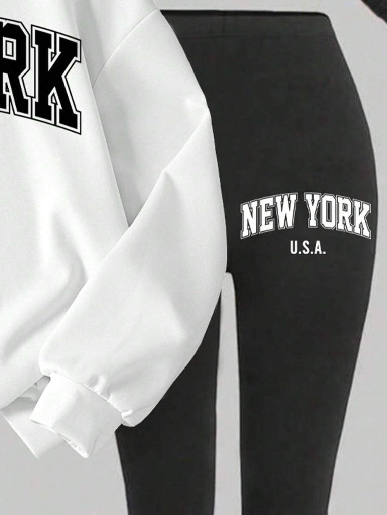 Slaydiva Fall Clothes/Winter Clothes/2pcs Set /Casual Hoodie Sweatshirt And Tight Leggings Set/Y2k Clothes/Streetwear /Back To School/Going Out Set/New York Letter Print - Image 5