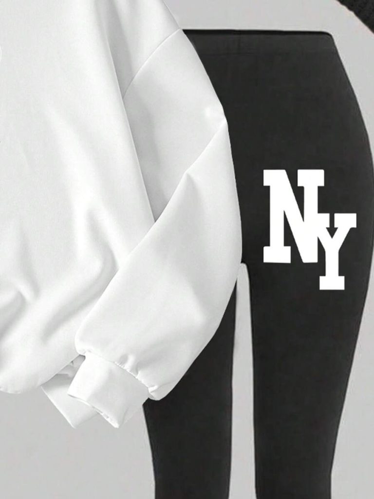 Slaydiva Fall Clothes/Winter Clothes/2pcs Set /Casual Hoodie Sweatshirt And Tight Leggings Set/Y2k Clothes/Streetwear /Back To School/Going Out Set/New York Letter Print - Image 11