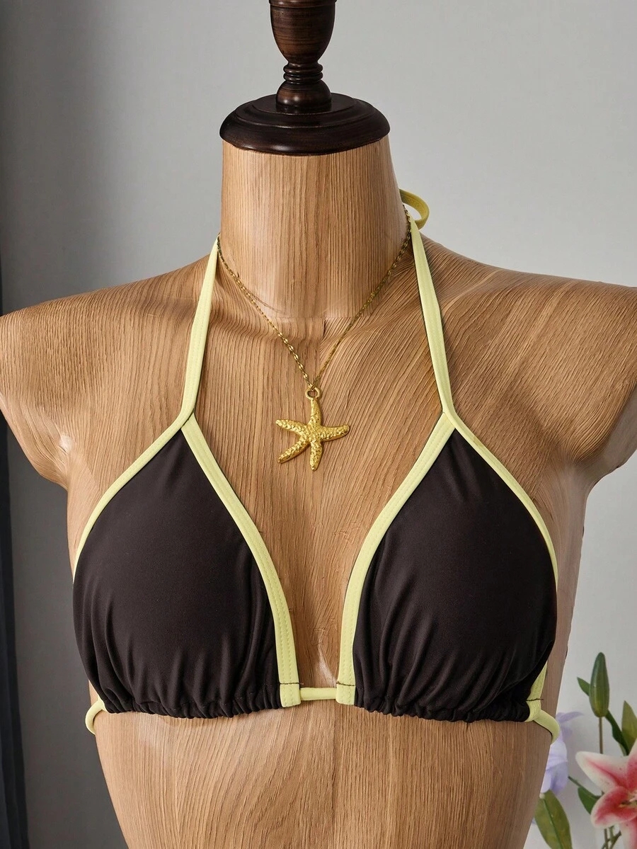 Bellisia Vacation Beach Colorblock Trim Polka Dot Mesh Cover-Up Bikini Set - Image 5