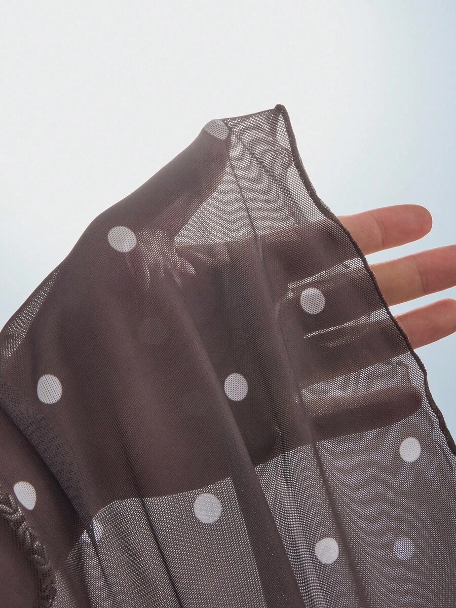 Bellisia Vacation Beach Colorblock Trim Polka Dot Mesh Cover-Up Bikini Set - Image 9