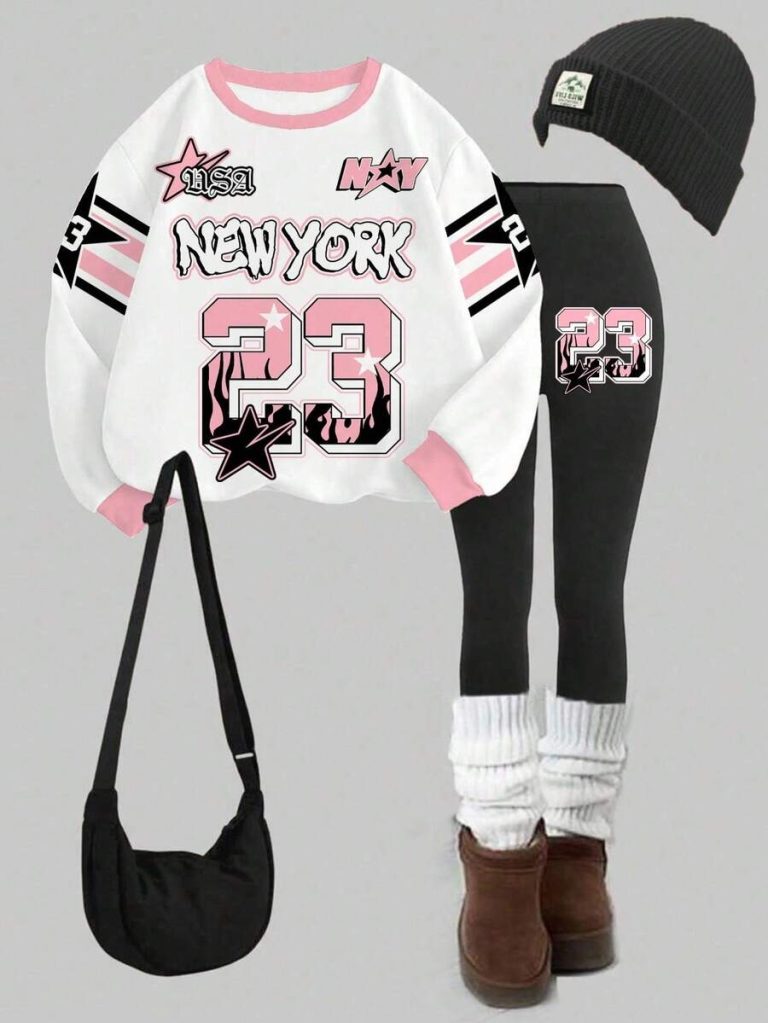 Slaydiva Women's Fall/Winter/Casual Streetwear Crew Neck Sweatshirt And Leggings Set/Back To School/Y2K/Outfits/Streetwear/Eagle & NO.23 Graphic - Image 11