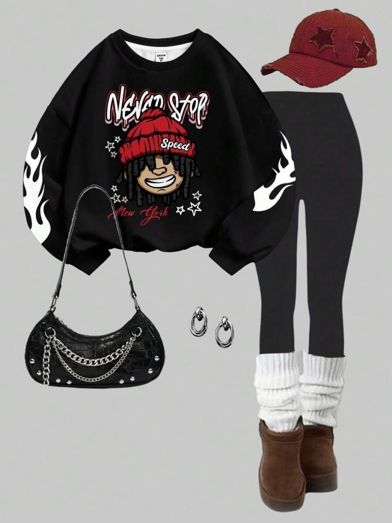 Slaydiva Women's Fall/Winter/Casual Streetwear Crew Neck Sweatshirt And Leggings Set/Back To School/Y2K/Outfits/Streetwear/Eagle & NO.23 Graphic - Image 30