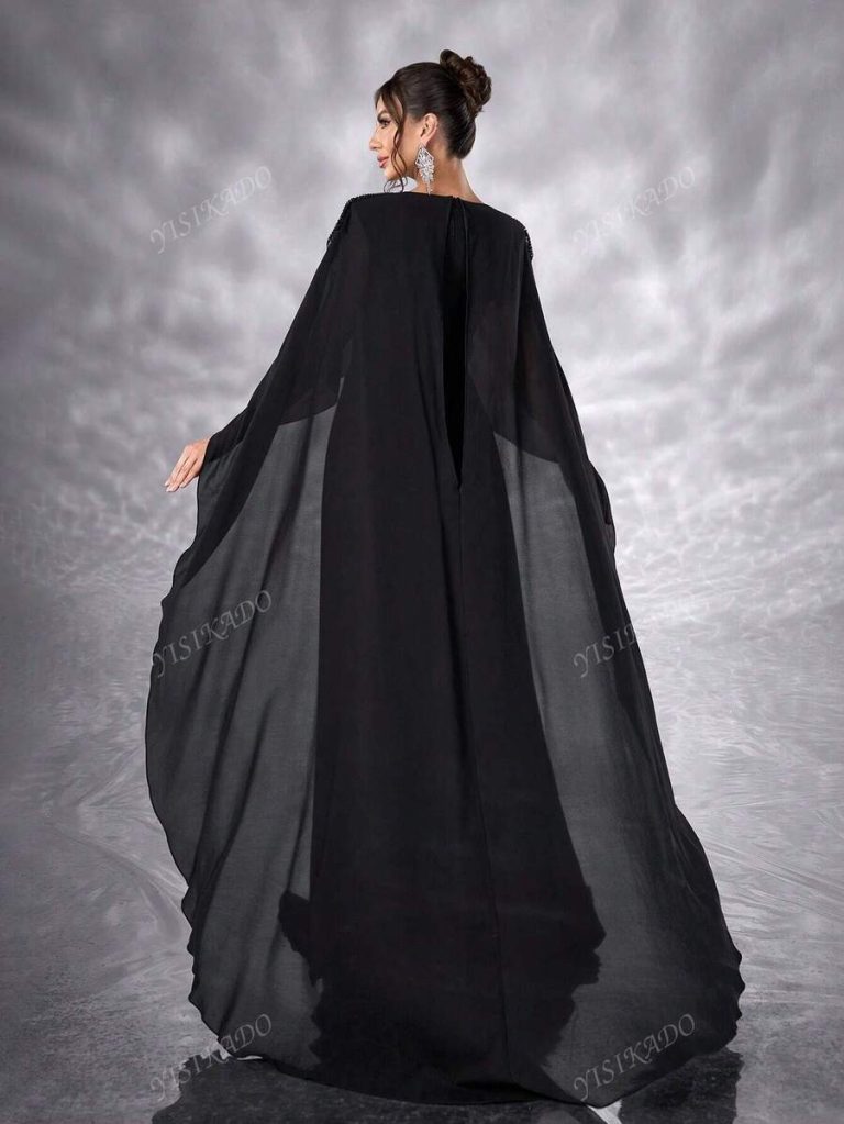 YISIKADO Women Chiffon Prom Dress Mesh Contrast Sequin Bolero Modest Long Dress Round Neck Elegant Festival Banquet Party Graduation Wedding Guest - Image 3