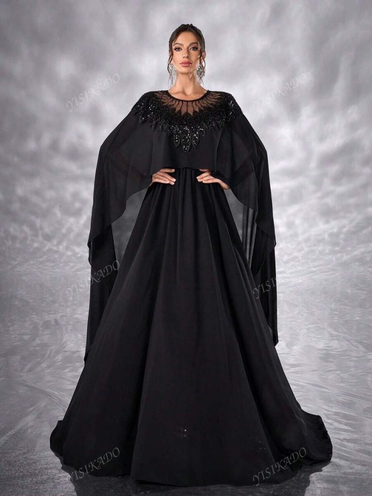 YISIKADO Women Chiffon Prom Dress Mesh Contrast Sequin Bolero Modest Long Dress Round Neck Elegant Festival Banquet Party Graduation Wedding Guest - Image 5