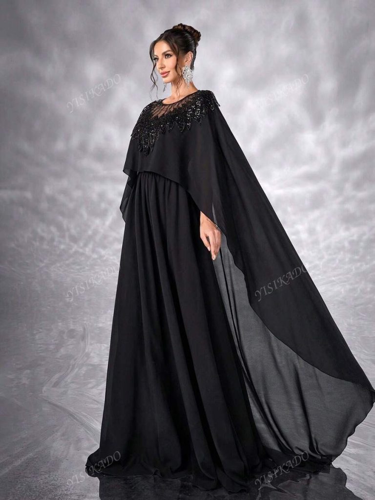 YISIKADO Women Chiffon Prom Dress Mesh Contrast Sequin Bolero Modest Long Dress Round Neck Elegant Festival Banquet Party Graduation Wedding Guest - Image 6