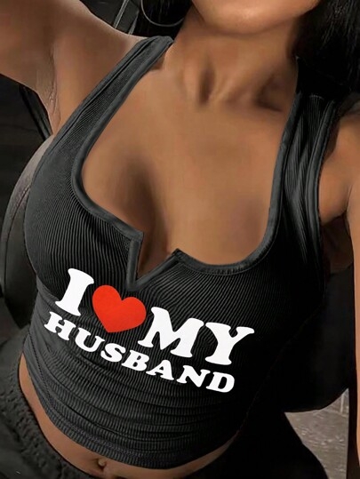 Women's Fashion Heart & Letter Print Slim Fit Camisole