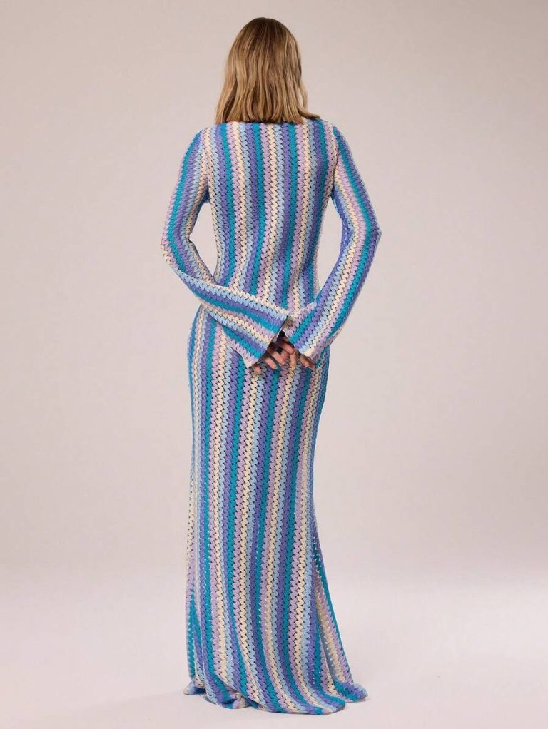 MUSERA Textured Stripe Knit Flared Maxi Dress Spring Summer Vacation Boho Ibiza Elegant Beach Cute Wedding Guest, Elegant, Date Night, Christmas, Halloween, Fall, Winter - Image 3