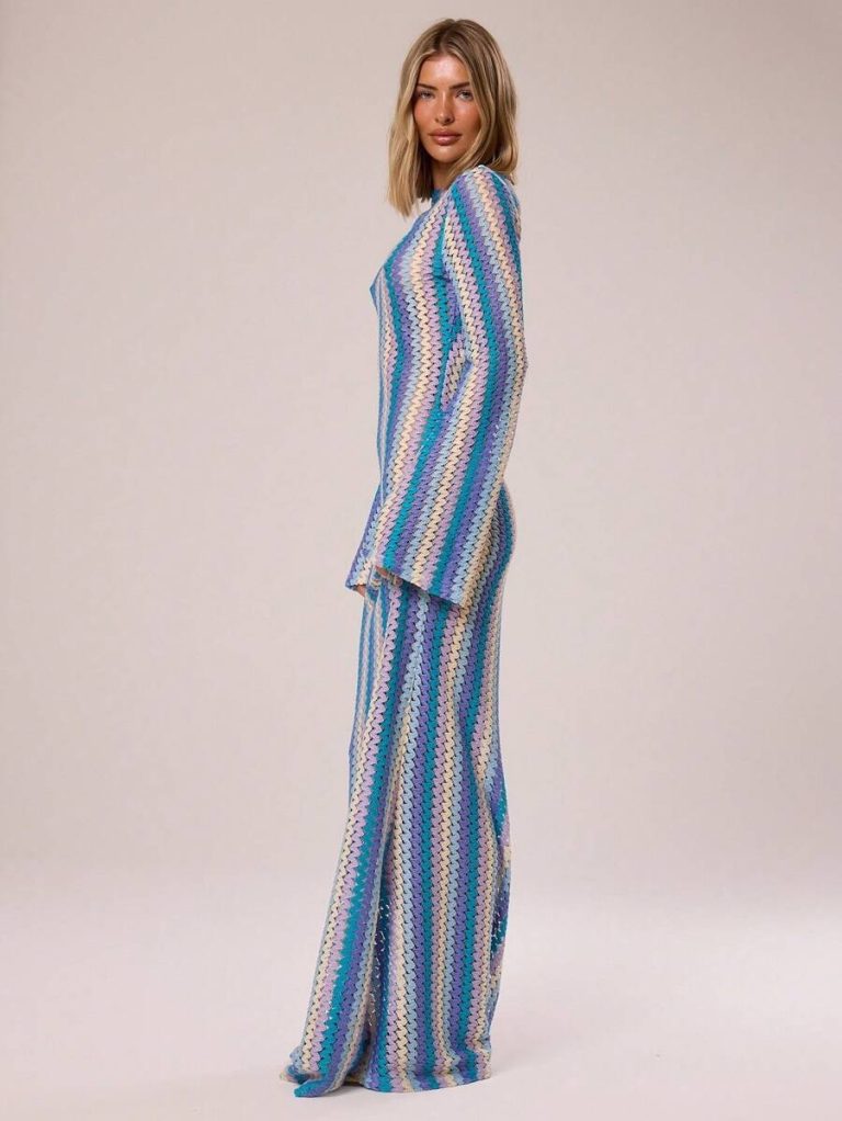 MUSERA Textured Stripe Knit Flared Maxi Dress Spring Summer Vacation Boho Ibiza Elegant Beach Cute Wedding Guest, Elegant, Date Night, Christmas, Halloween, Fall, Winter - Image 5