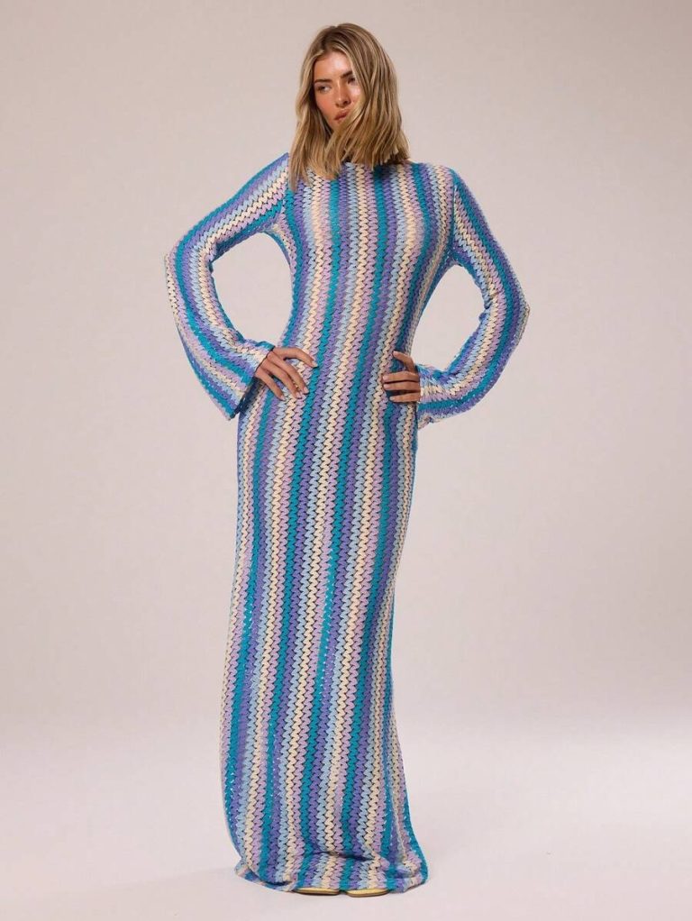MUSERA Textured Stripe Knit Flared Maxi Dress Spring Summer Vacation Boho Ibiza Elegant Beach Cute Wedding Guest, Elegant, Date Night, Christmas, Halloween, Fall, Winter - Image 6