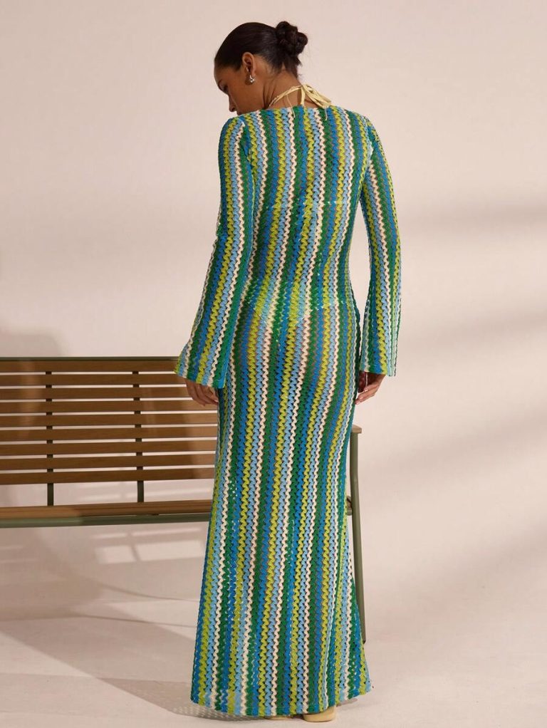 MUSERA Textured Stripe Knit Flared Maxi Dress Spring Summer Vacation Boho Ibiza Elegant Beach Cute Wedding Guest, Elegant, Date Night, Christmas, Halloween, Fall, Winter - Image 10