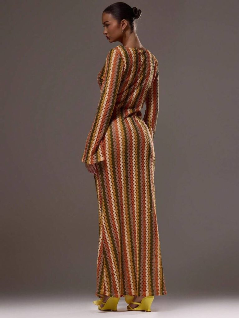 MUSERA Textured Stripe Knit Flared Maxi Dress Spring Summer Vacation Boho Ibiza Elegant Beach Cute Wedding Guest, Elegant, Date Night, Christmas, Halloween, Fall, Winter - Image 15