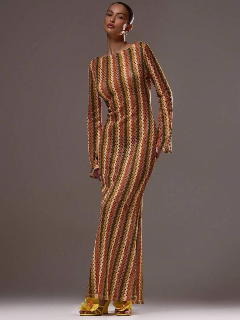 MUSERA Textured Stripe Knit Flared Maxi Dress Spring Summer Vacation Boho Ibiza Elegant Beach Cute Wedding Guest, Elegant, Date Night, Christmas, Halloween, Fall, Winter - Image 16