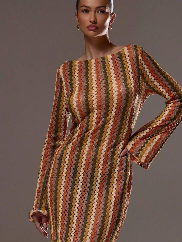 MUSERA Textured Stripe Knit Flared Maxi Dress Spring Summer Vacation Boho Ibiza Elegant Beach Cute Wedding Guest, Elegant, Date Night, Christmas, Halloween, Fall, Winter - Image 18