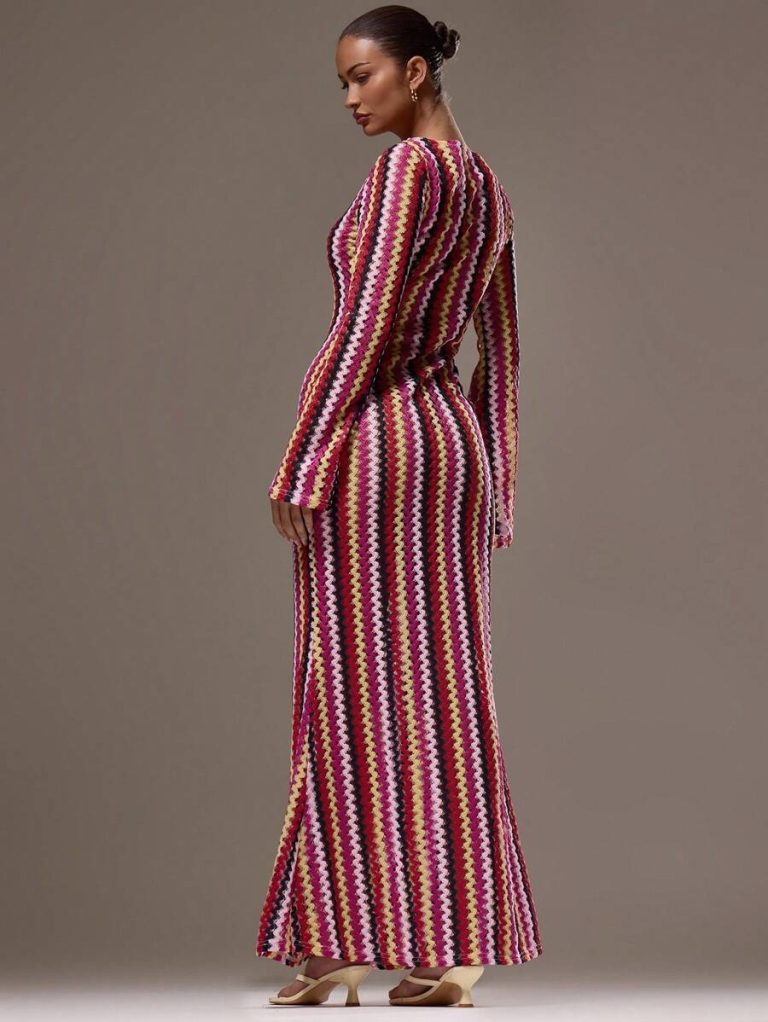 MUSERA Textured Stripe Knit Flared Maxi Dress Spring Summer Vacation Boho Ibiza Elegant Beach Cute Wedding Guest, Elegant, Date Night, Christmas, Halloween, Fall, Winter - Image 21