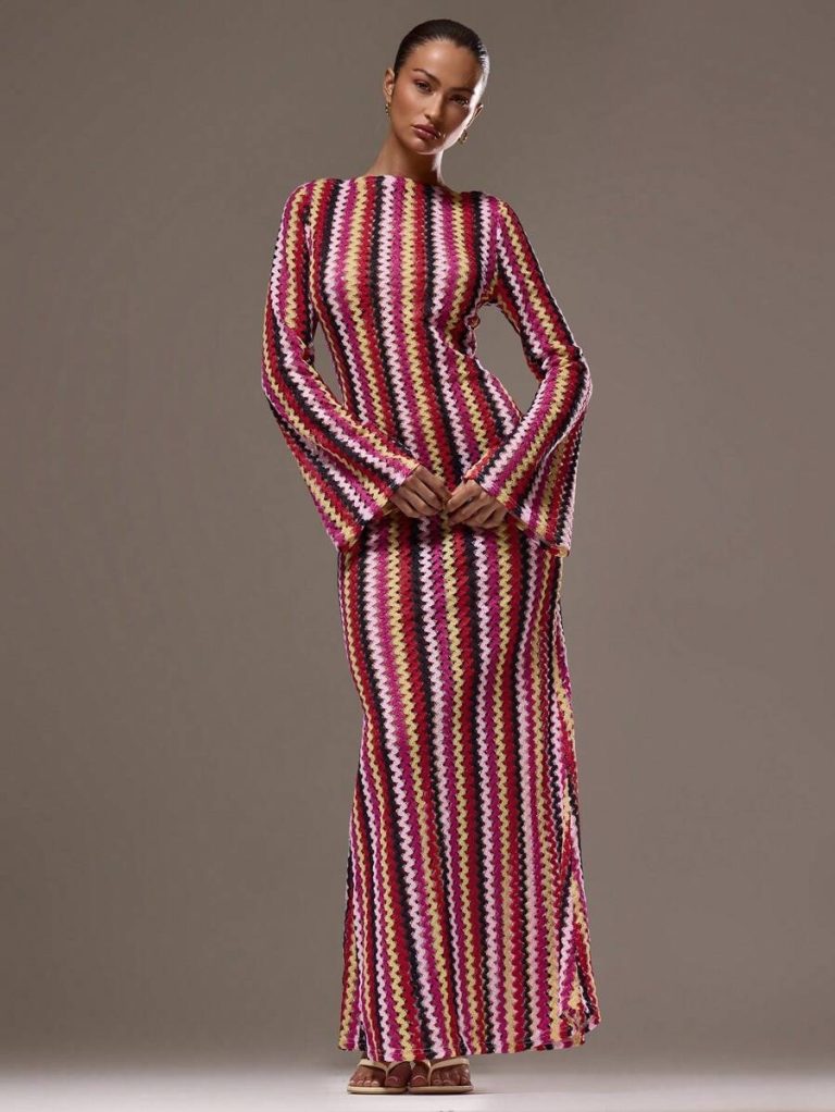 MUSERA Textured Stripe Knit Flared Maxi Dress Spring Summer Vacation Boho Ibiza Elegant Beach Cute Wedding Guest, Elegant, Date Night, Christmas, Halloween, Fall, Winter - Image 22