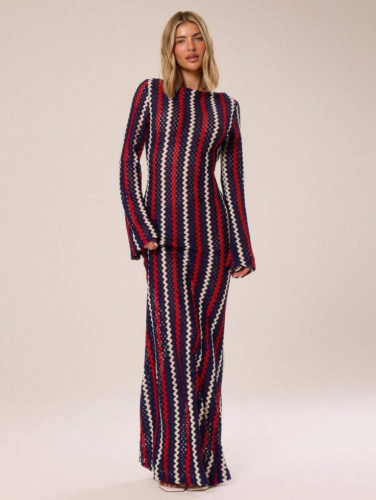 MUSERA Textured Stripe Knit Flared Maxi Dress Spring Summer Vacation Boho Ibiza Elegant Beach Cute Wedding Guest, Elegant, Date Night, Christmas, Halloween, Fall, Winter - Image 30
