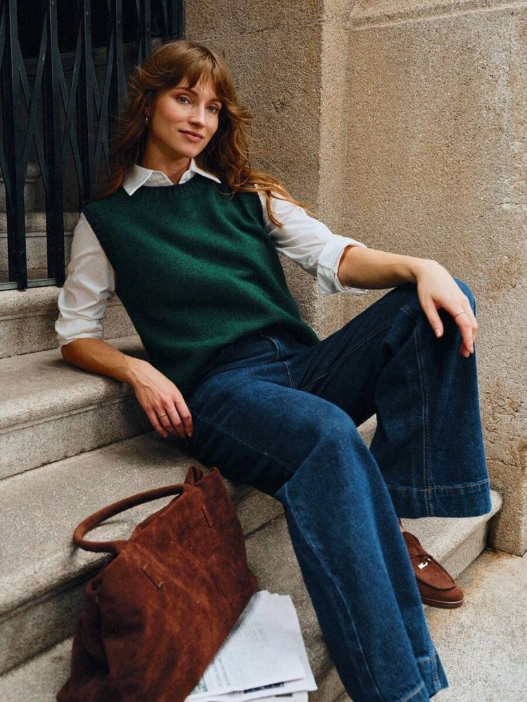 Franclia Back To School Casual Style Loose Round Neck Sleeveless Woolen Woven Contrasting Color Trimmed Khaki Autumn And Winter Women's Knitted Top Fall Clothes For Women Going Out Tops Women - Image 137