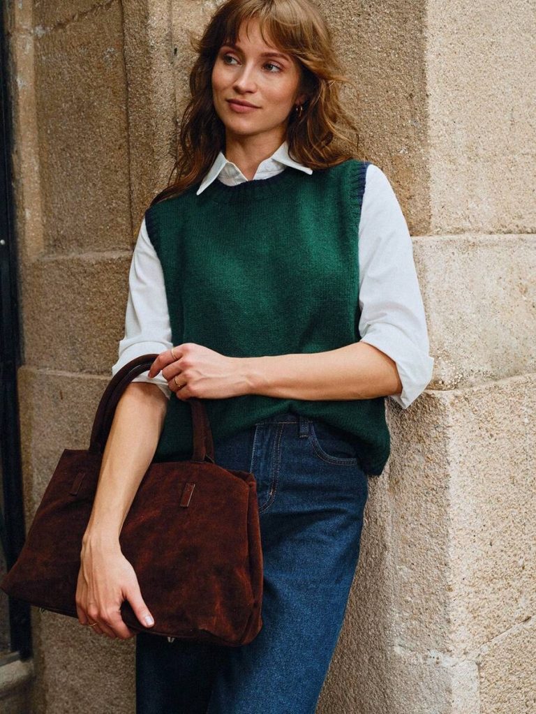 Franclia Back To School Casual Style Loose Round Neck Sleeveless Woolen Woven Contrasting Color Trimmed Khaki Autumn And Winter Women's Knitted Top Fall Clothes For Women Going Out Tops Women - Image 138
