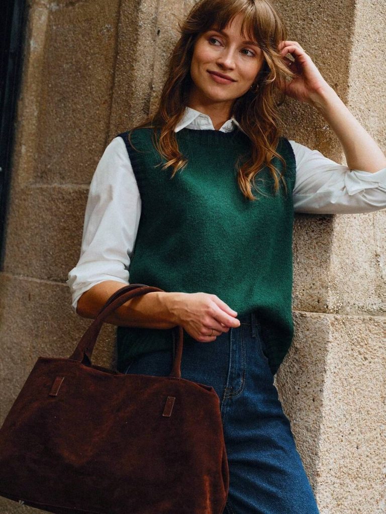 Franclia Back To School Casual Style Loose Round Neck Sleeveless Woolen Woven Contrasting Color Trimmed Khaki Autumn And Winter Women's Knitted Top Fall Clothes For Women Going Out Tops Women - Image 139