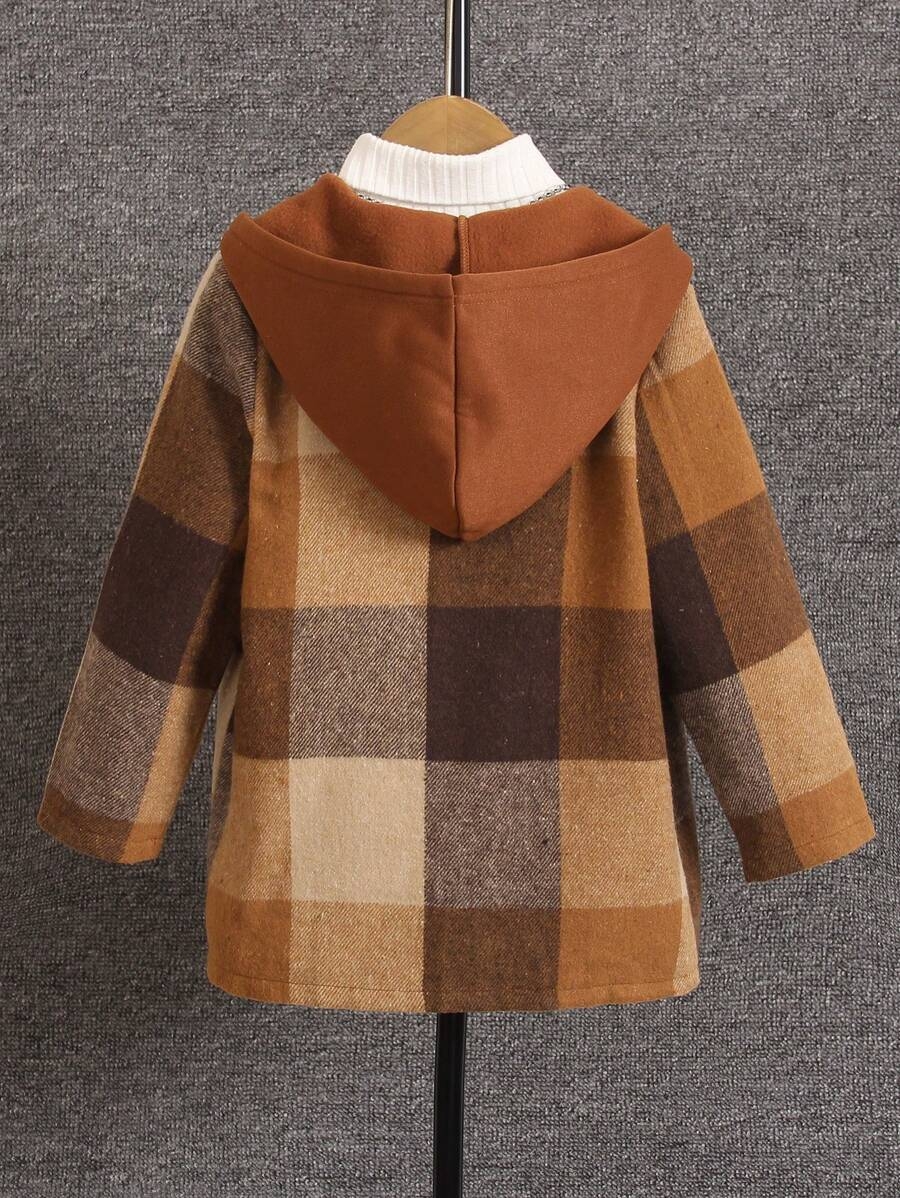 Young Boys' Fashion Single Jacket - This Is A Woven Thick And Coarse Checkered Mixed Knit Fleece Hoodie Jacket, With A Simple And Elegant Button-Up Design For Easy Wear. Suitable To Pair With Jeans Or Casual Pants, Ideal For Autumn/Winter Seasons, Daily Wear, School, And Travel To Keep Warm. - Image 3