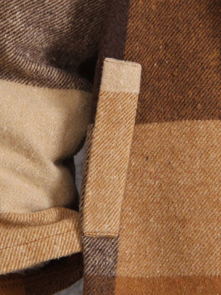 Young Boys' Fashion Single Jacket - This Is A Woven Thick And Coarse Checkered Mixed Knit Fleece Hoodie Jacket, With A Simple And Elegant Button-Up Design For Easy Wear. Suitable To Pair With Jeans Or Casual Pants, Ideal For Autumn/Winter Seasons, Daily Wear, School, And Travel To Keep Warm. - Image 7