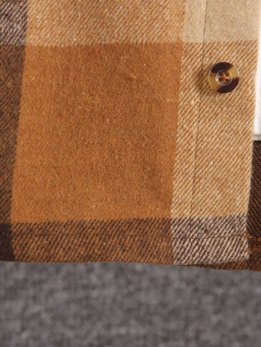 Young Boys' Fashion Single Jacket - This Is A Woven Thick And Coarse Checkered Mixed Knit Fleece Hoodie Jacket, With A Simple And Elegant Button-Up Design For Easy Wear. Suitable To Pair With Jeans Or Casual Pants, Ideal For Autumn/Winter Seasons, Daily Wear, School, And Travel To Keep Warm. - Image 8