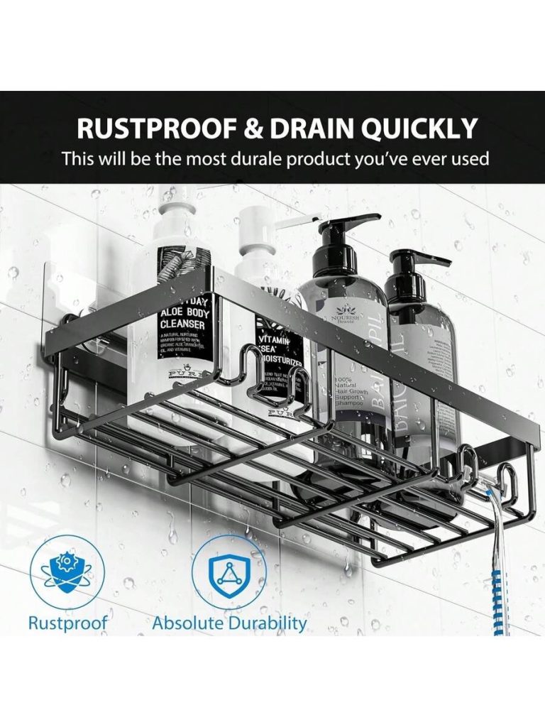 Adhesive Shower Caddy, 5 Pack Rustproof Stainless Steel Bath Organizers With Large Capacity, No Drilling Shelves For Bathroom Storage & Home Decor - Image 3