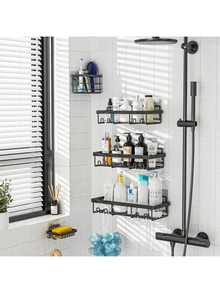 Adhesive Shower Caddy, 5 Pack Rustproof Stainless Steel Bath Organizers With Large Capacity, No Drilling Shelves For Bathroom Storage & Home Decor - Image 5