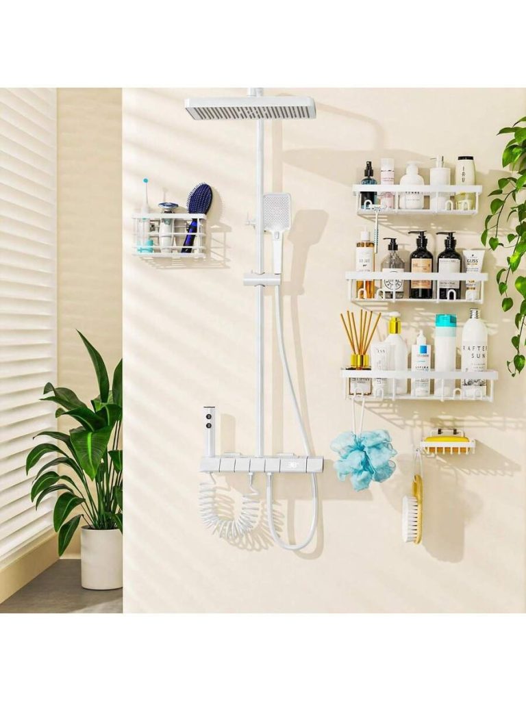 Adhesive Shower Caddy, 5 Pack Rustproof Stainless Steel Bath Organizers With Large Capacity, No Drilling Shelves For Bathroom Storage & Home Decor - Image 9