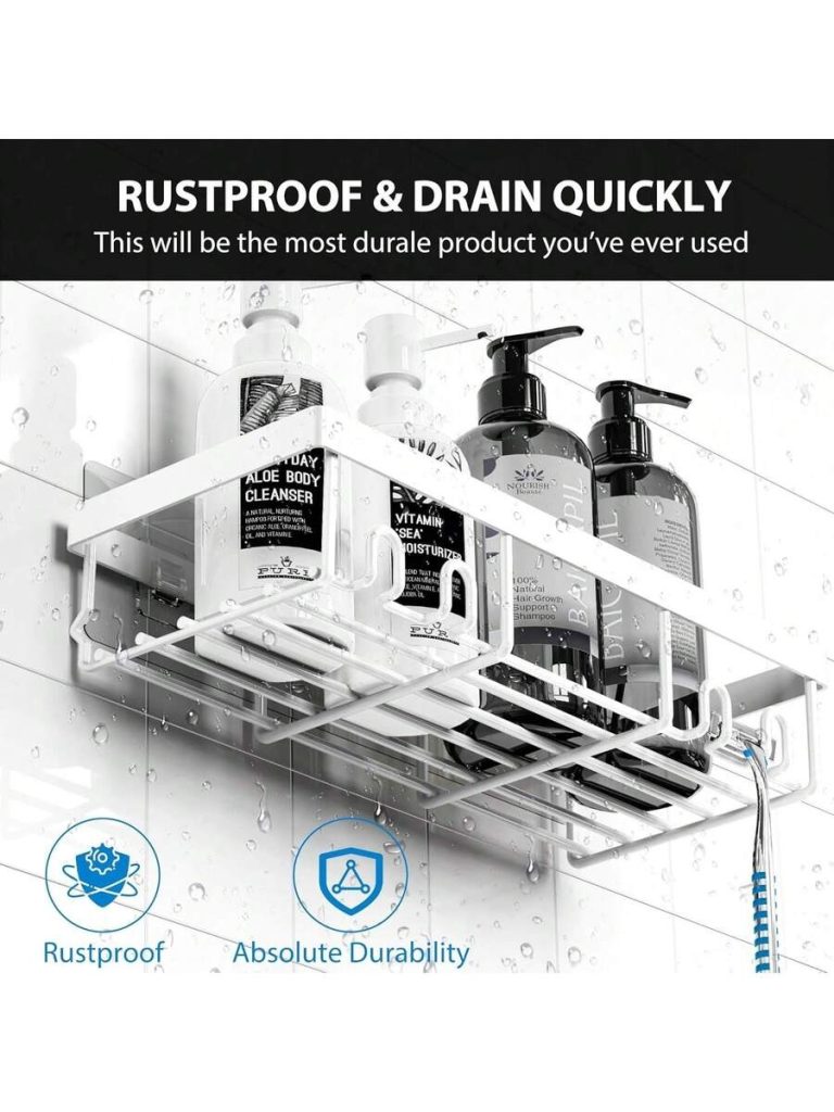 Adhesive Shower Caddy, 5 Pack Rustproof Stainless Steel Bath Organizers With Large Capacity, No Drilling Shelves For Bathroom Storage & Home Decor - Image 10