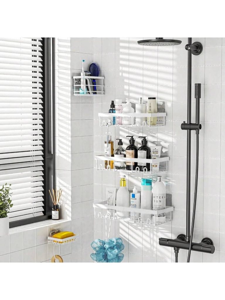 Adhesive Shower Caddy, 5 Pack Rustproof Stainless Steel Bath Organizers With Large Capacity, No Drilling Shelves For Bathroom Storage & Home Decor - Image 12