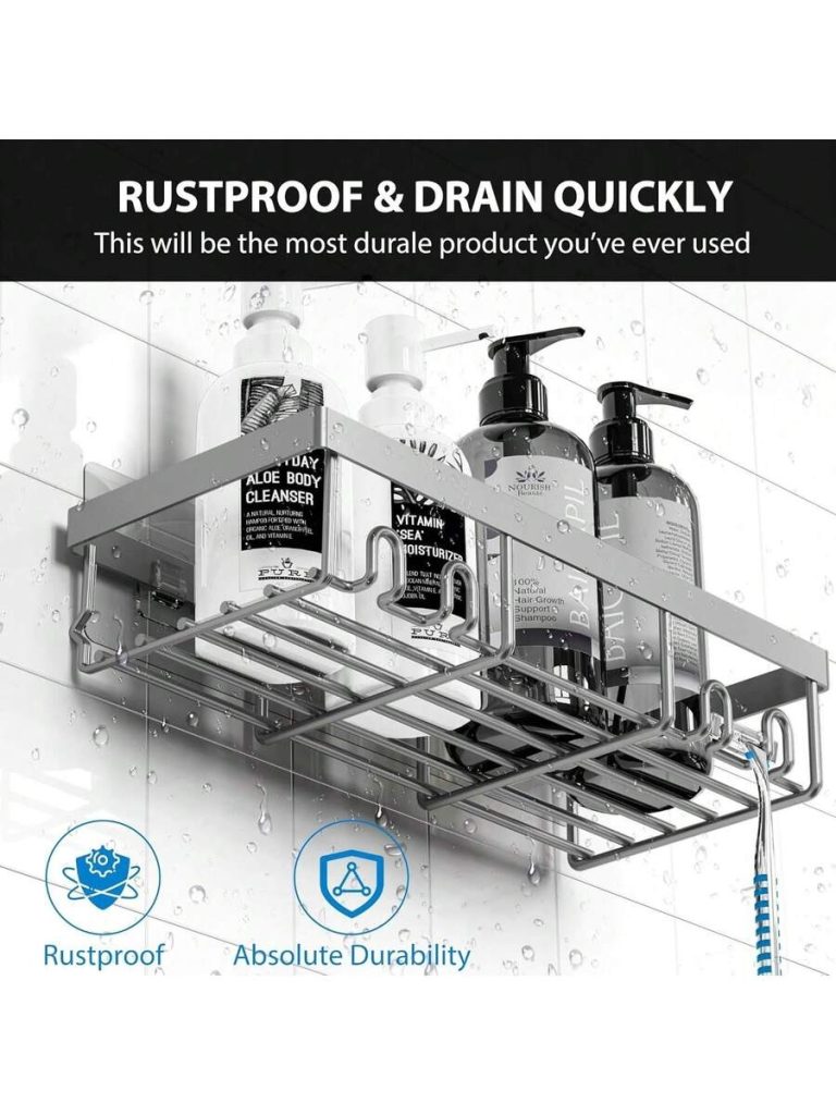 Adhesive Shower Caddy, 5 Pack Rustproof Stainless Steel Bath Organizers With Large Capacity, No Drilling Shelves For Bathroom Storage & Home Decor - Image 15