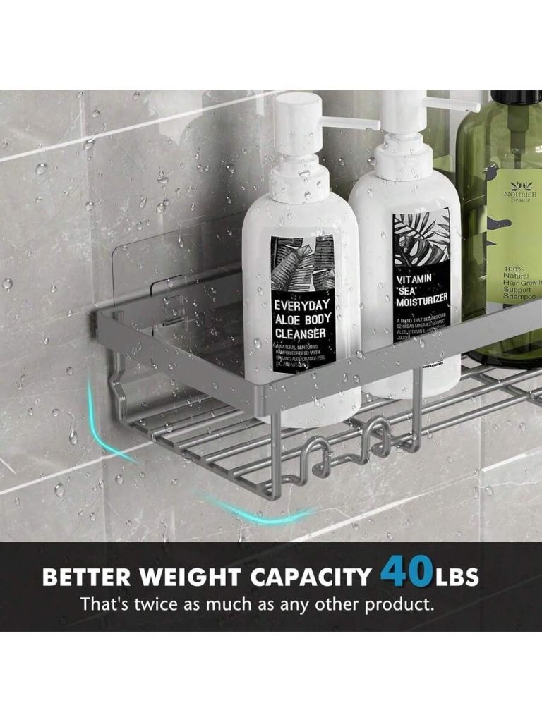 Adhesive Shower Caddy, 5 Pack Rustproof Stainless Steel Bath Organizers With Large Capacity, No Drilling Shelves For Bathroom Storage & Home Decor - Image 16