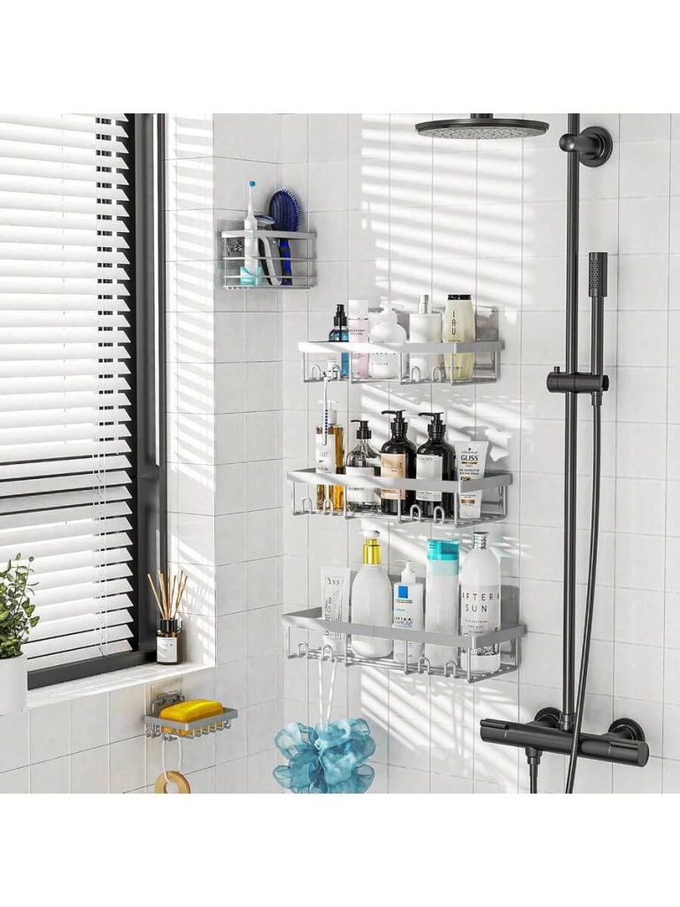 Adhesive Shower Caddy, 5 Pack Rustproof Stainless Steel Bath Organizers With Large Capacity, No Drilling Shelves For Bathroom Storage & Home Decor - Image 17