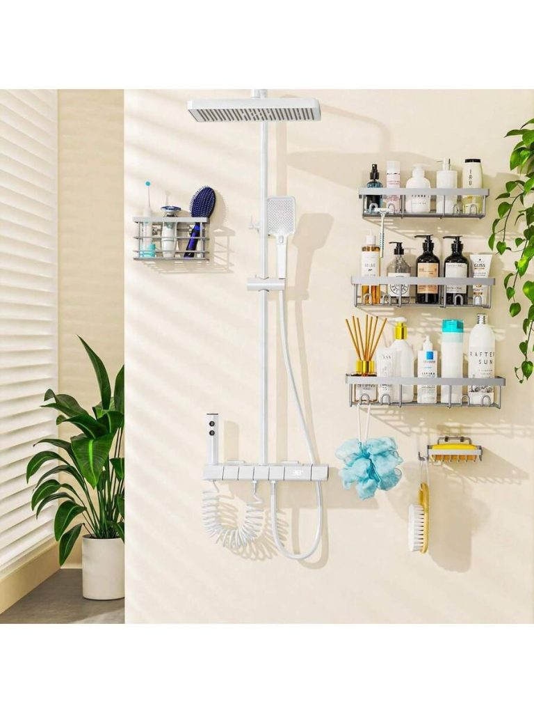 Adhesive Shower Caddy, 5 Pack Rustproof Stainless Steel Bath Organizers With Large Capacity, No Drilling Shelves For Bathroom Storage & Home Decor - Image 18