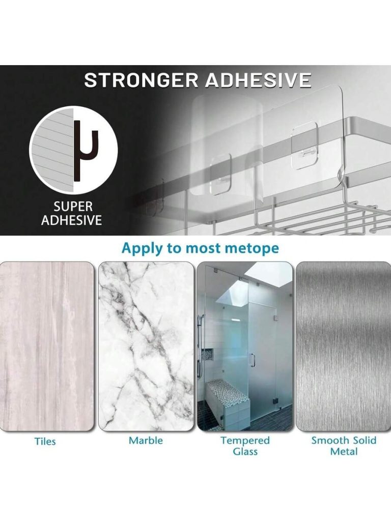Adhesive Shower Caddy, 5 Pack Rustproof Stainless Steel Bath Organizers With Large Capacity, No Drilling Shelves For Bathroom Storage & Home Decor - Image 19