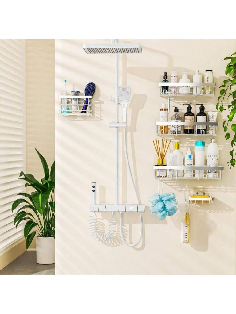 Adhesive Shower Caddy, 5 Pack Rustproof Stainless Steel Bath Organizers With Large Capacity, No Drilling Shelves For Bathroom Storage & Home Decor - Image 29