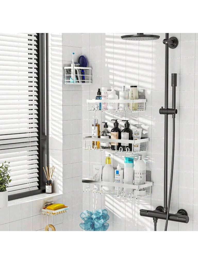 Adhesive Shower Caddy, 5 Pack Rustproof Stainless Steel Bath Organizers With Large Capacity, No Drilling Shelves For Bathroom Storage & Home Decor - Image 30