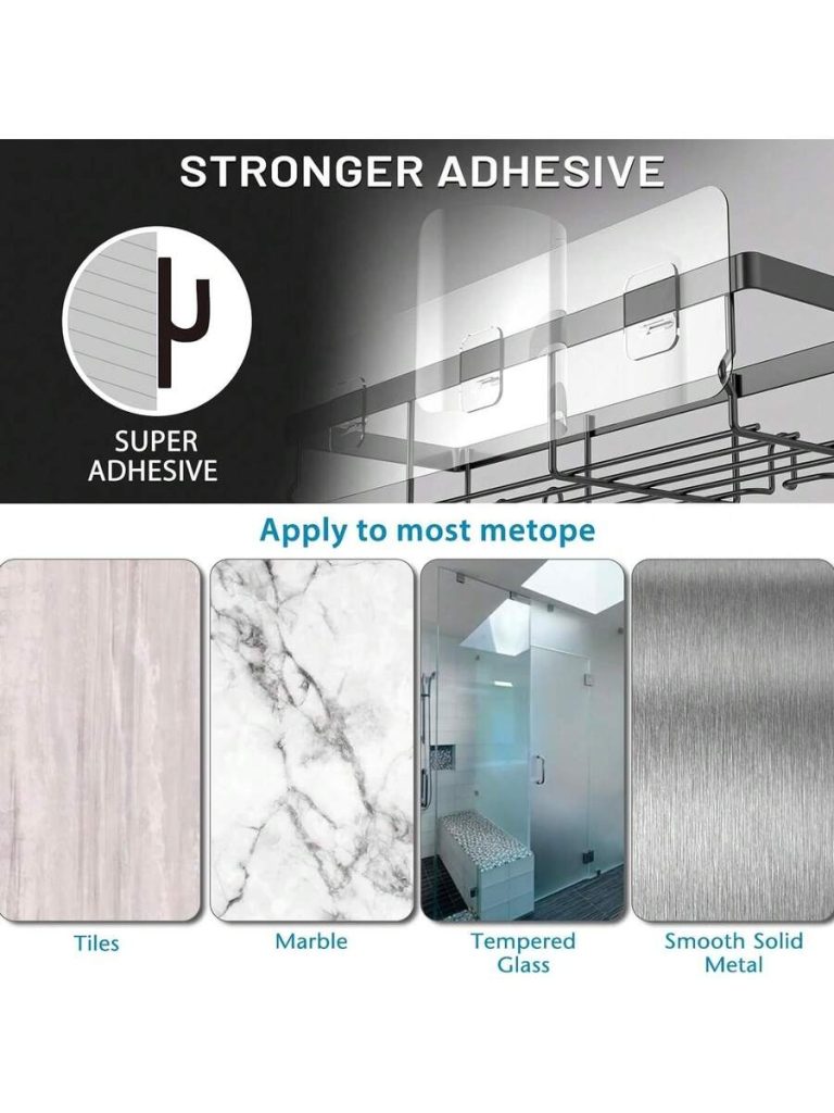 Adhesive Shower Caddy, 5 Pack Rustproof Stainless Steel Bath Organizers With Large Capacity, No Drilling Shelves For Bathroom Storage & Home Decor - Image 37
