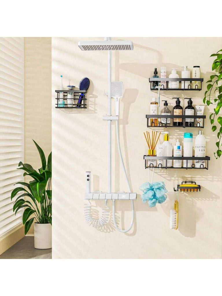Adhesive Shower Caddy, 5 Pack Rustproof Stainless Steel Bath Organizers With Large Capacity, No Drilling Shelves For Bathroom Storage & Home Decor - Image 42