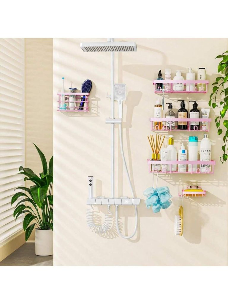 Adhesive Shower Caddy, 5 Pack Rustproof Stainless Steel Bath Organizers With Large Capacity, No Drilling Shelves For Bathroom Storage & Home Decor - Image 46