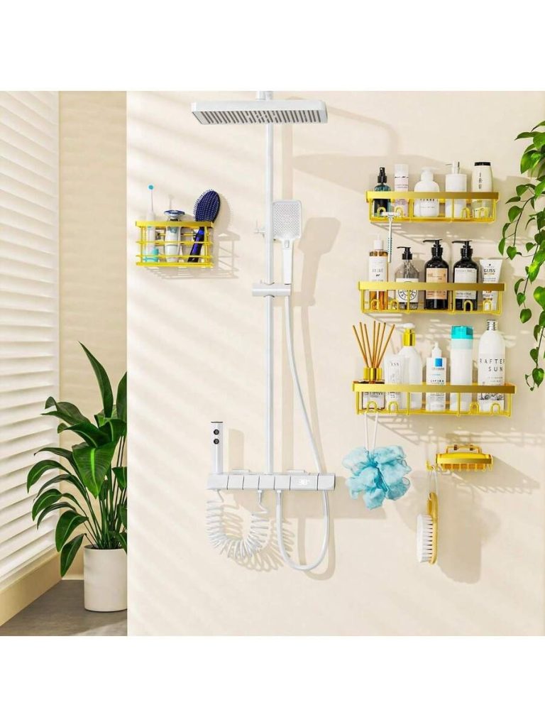 Adhesive Shower Caddy, 5 Pack Rustproof Stainless Steel Bath Organizers With Large Capacity, No Drilling Shelves For Bathroom Storage & Home Decor - Image 53