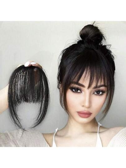 Clip In Bangs Front Neat Black Bangs Hairpiece Synthetic Fake Wig Piece Bangs Hairpiece Clip In Hair Extensions For Women Heat Resistant