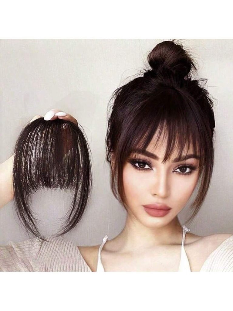 Clip In Bangs Front Neat Black Bangs Hairpiece Synthetic Fake Wig Piece Bangs Hairpiece Clip In Hair Extensions For Women Heat Resistant - Image 2