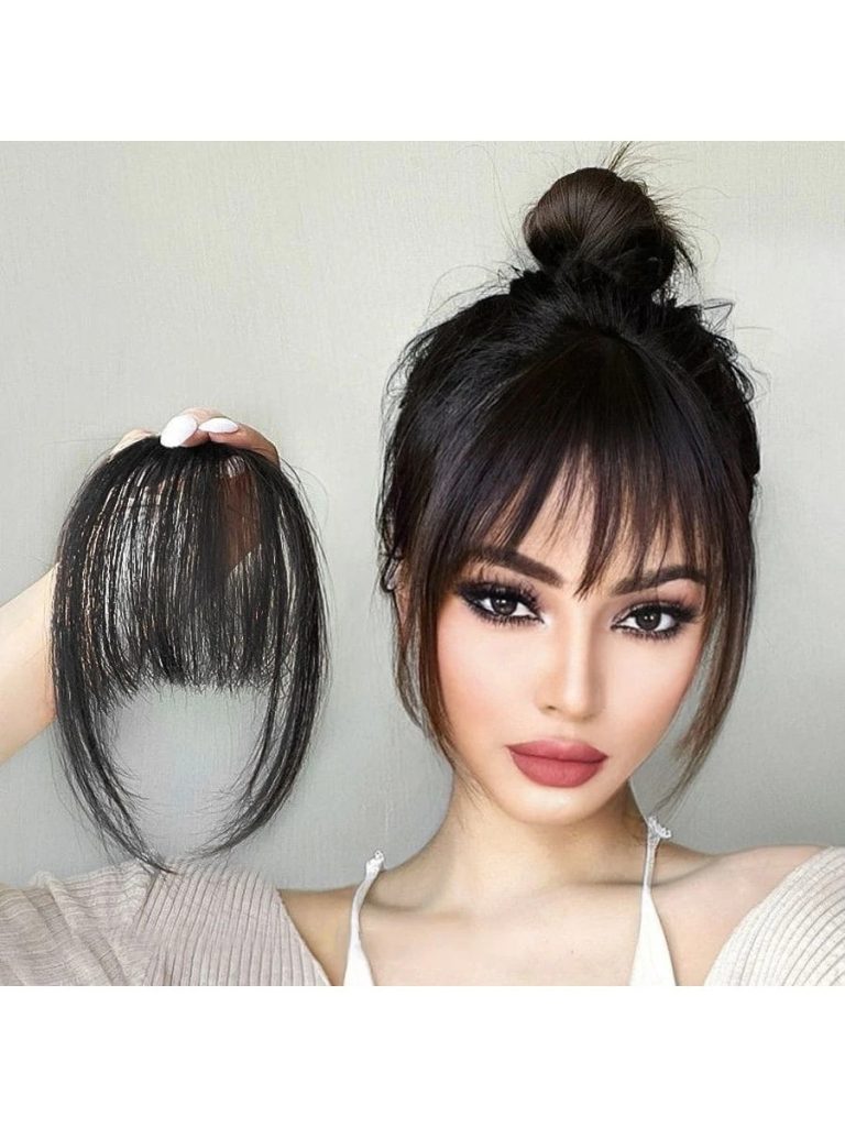 Clip In Bangs Front Neat Black Bangs Hairpiece Synthetic Fake Wig Piece Bangs Hairpiece Clip In Hair Extensions For Women Heat Resistant - Image 12