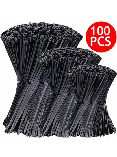 100pcs Black Industrial Self-Locking High-Strength Nylon Cable Ties