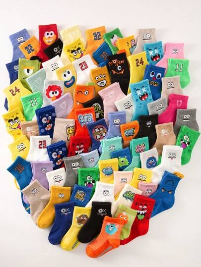 30/20 Pairs Children Socks, Boys/Girls Letter & Number Graphic Casual Sports Socks, Soft, Comfortable, Breathable, Cute, Versatile, Suitable For Back To School, Vacation, Holiday Gifts, Daily Wear, Random Color/Design Assortment, Spring/Summer