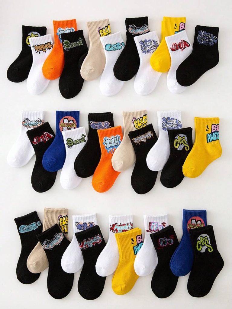 30/20 Pairs Children Socks, Boys/Girls Letter & Number Graphic Casual Sports Socks, Soft, Comfortable, Breathable, Cute, Versatile, Suitable For Back To School, Vacation, Holiday Gifts, Daily Wear, Random Color/Design Assortment, Spring/Summer - Image 8