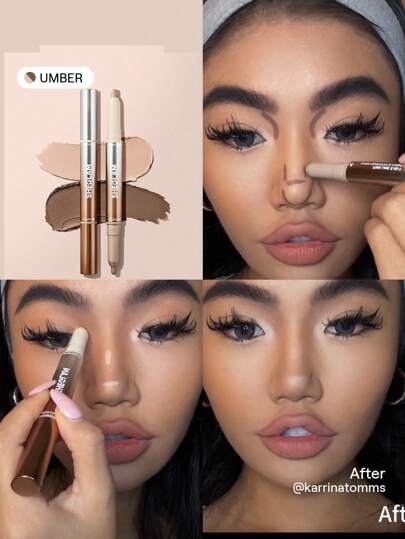 SHEGLAM Fine Line 2-In-1 Nose Contour & Highlight Pen-Umber 2-Color Contour Stick Non-Greasy Long Lasting Natural Highlighter Dual-Use Multi-Use Sculpt Smoothes Fine Lines Creamy Contour Brand Beauty Makeup Cosmetic For Women Girls Perfect For Fall Winter Ideal For Y2K Fancy Fashion Suitable For Birthday Present Halloween Party Ready Best Color